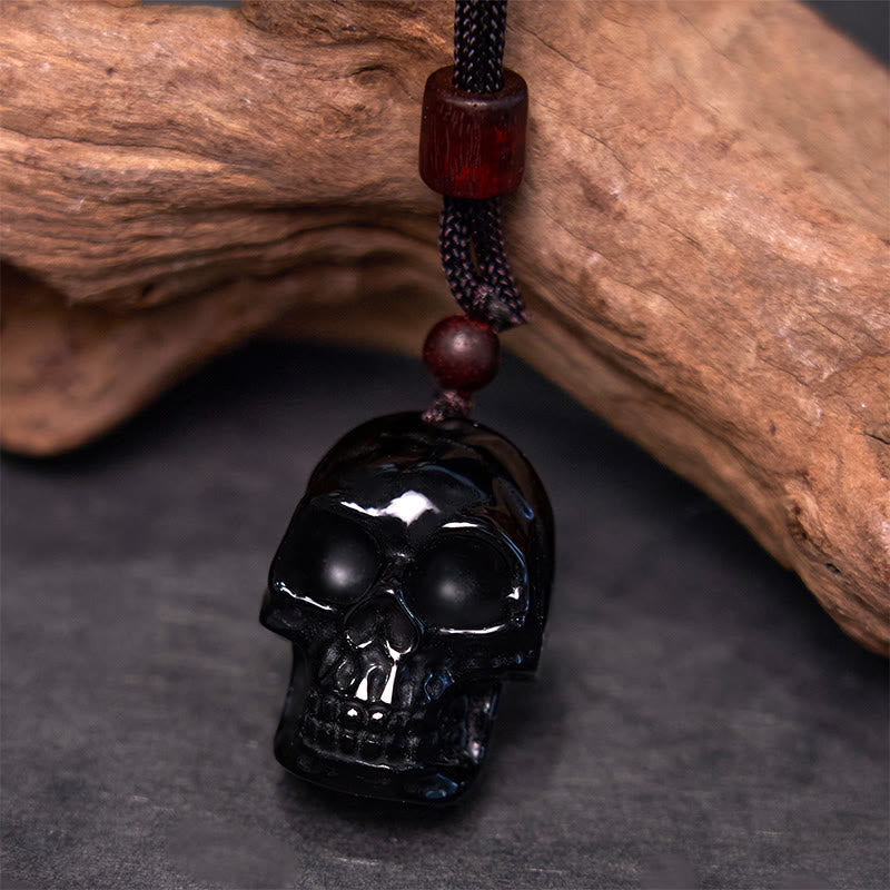 Collier squelette en obsidienne noire pour l'épanouissement et la transformation
