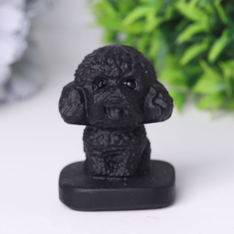Sculpture en cristal de chien en peluche en obsidienne noire de 1,5 pouce