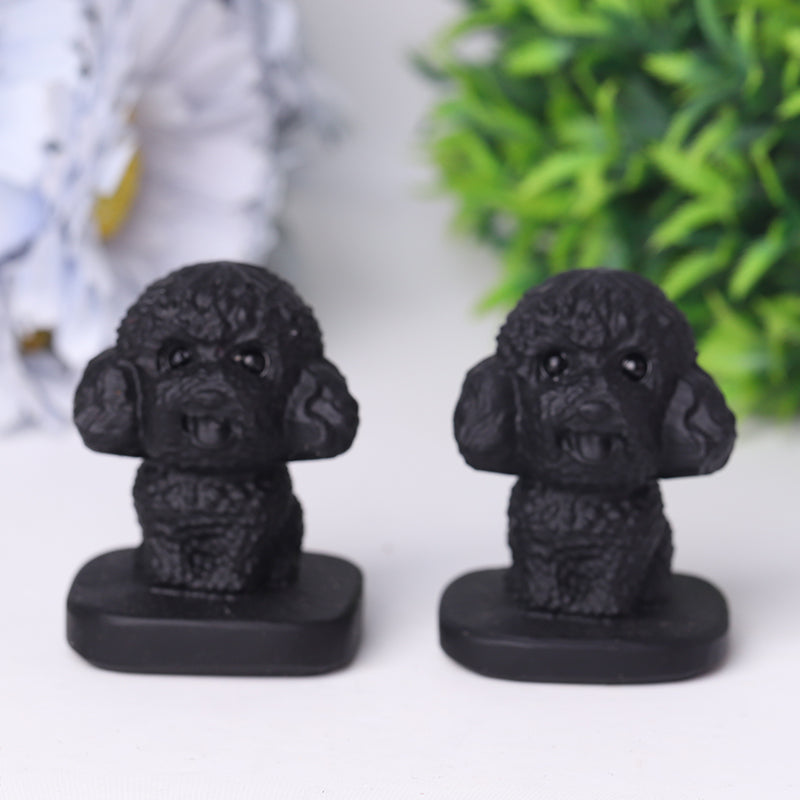 Sculpture en cristal de chien en peluche en obsidienne noire de 1,5 pouce