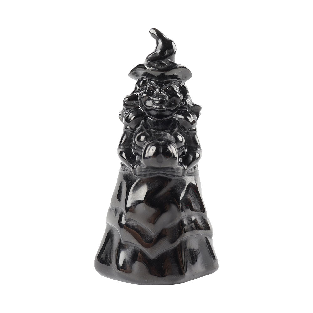 Figurine de sorcière en cristal d'obsidienne noire sculptée de 5 cm
