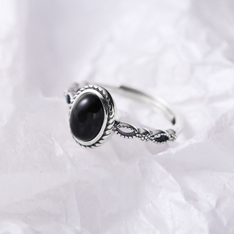 Bague porte-bonheur en onyx noir et argent sterling 925 – Protection et force