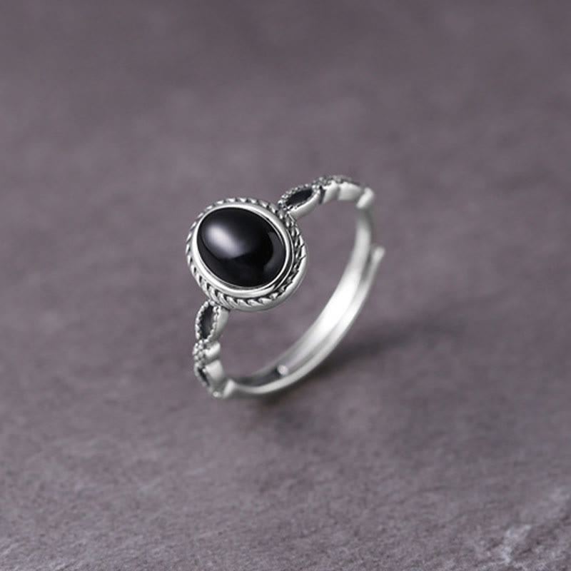 Bague porte-bonheur en onyx noir et argent sterling 925 – Protection et force