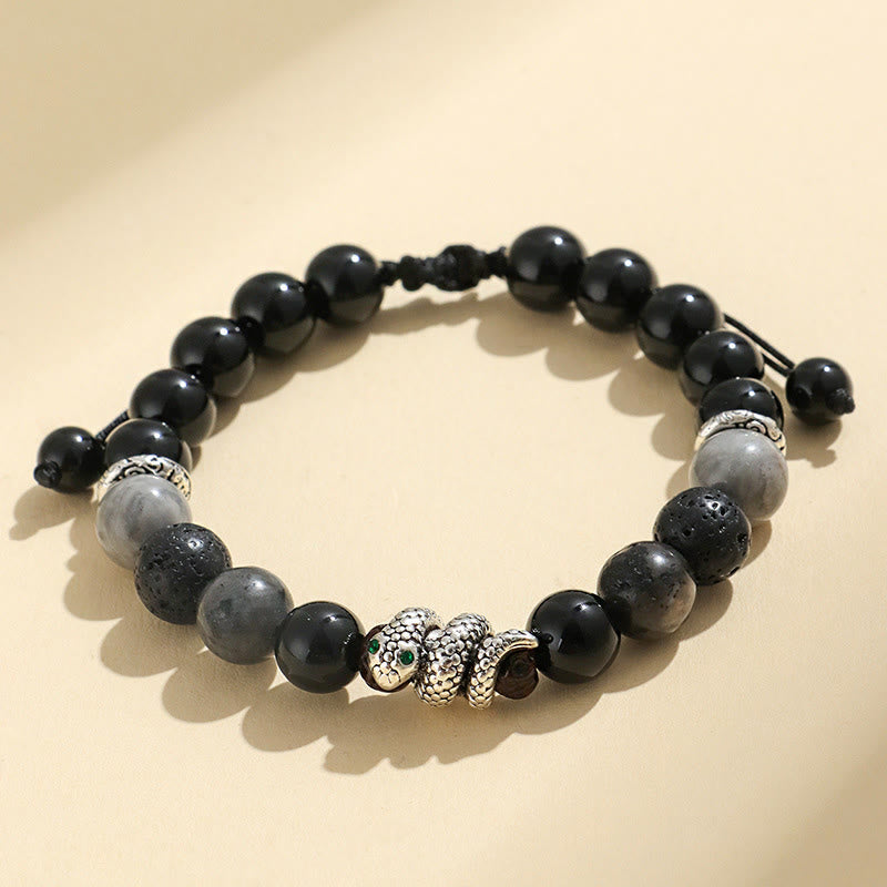 Bracelet de protection serpent en onyx noir pailleté 2025