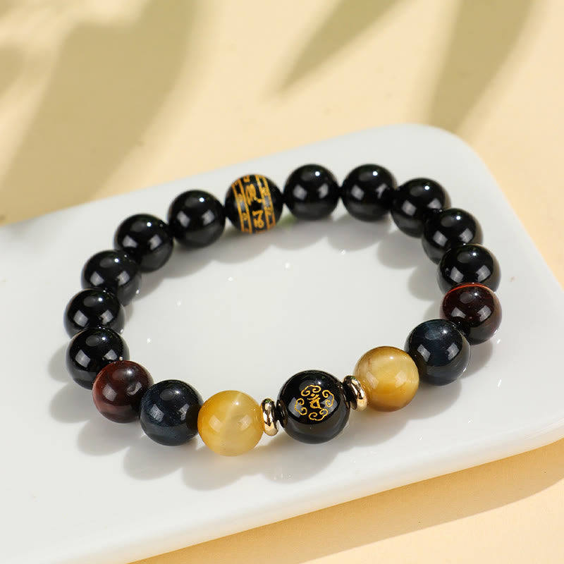 Bracelet du zodiaque chinois en onyx noir et œil de tigre