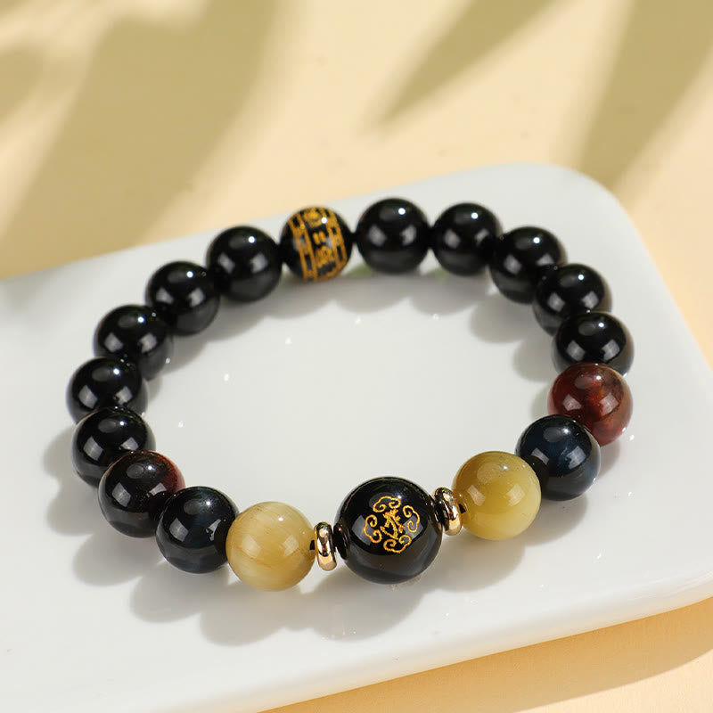 Bracelet du zodiaque chinois en onyx noir et œil de tigre