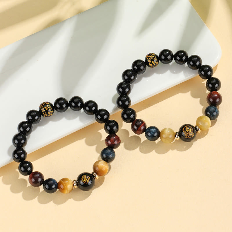 Bracelet du zodiaque chinois en onyx noir et œil de tigre