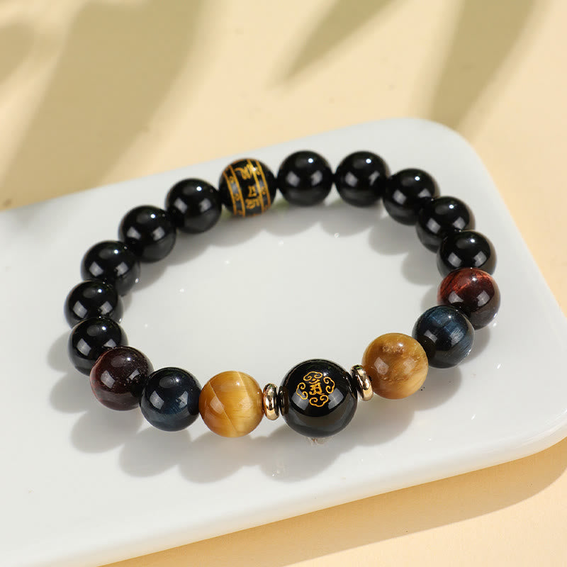 Bracelet du zodiaque chinois en onyx noir et œil de tigre