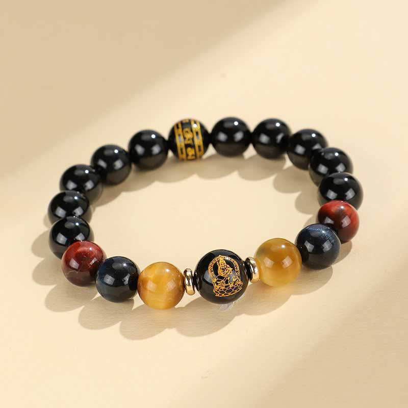 Bracelet du zodiaque chinois en onyx noir et œil de tigre