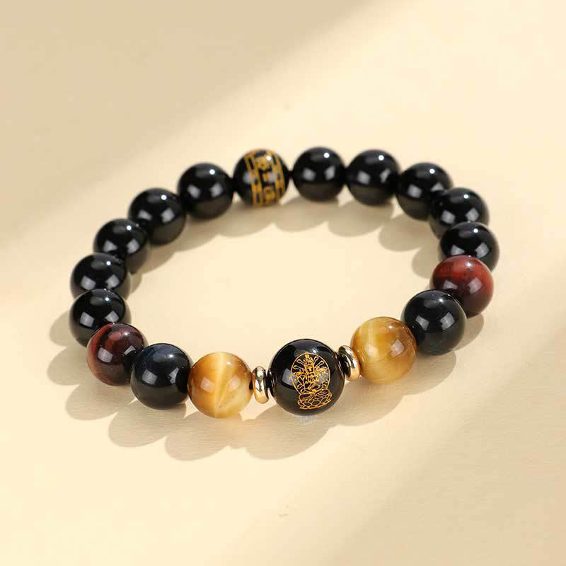 Bracelet du zodiaque chinois en onyx noir et œil de tigre