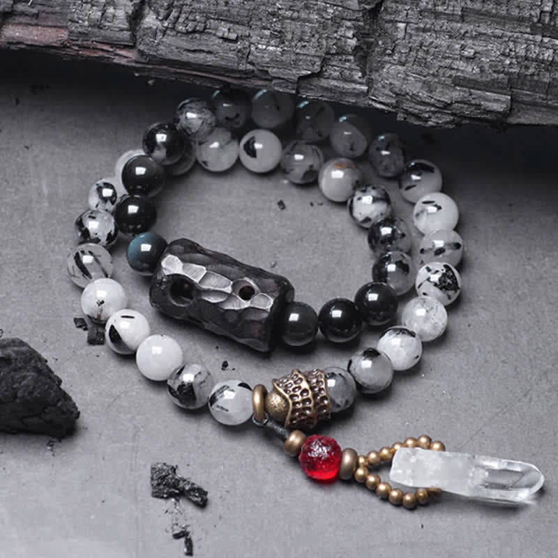 Bracelet couple en quartz rutile noir et quartz clair 8 mm