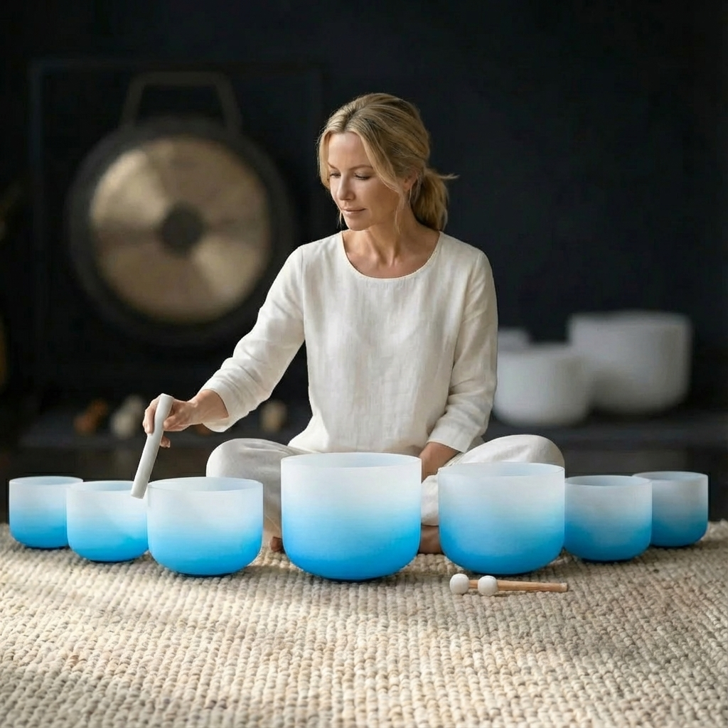 Ensemble de bols chantants en cristal à gradient de chakra