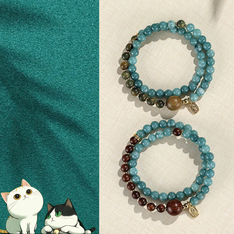 Bracelet Équilibre Émotionnel Calcédoine Bleue Bois de Santal 6 mm