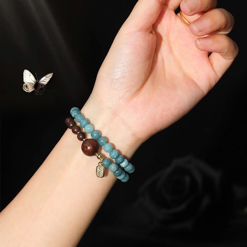 Bracelet Équilibre Émotionnel Calcédoine Bleue Bois de Santal 6 mm