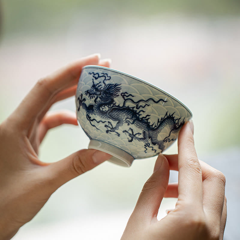 Tasse à thé en céramique Dragon Bleu 80 ml | Tasse à thé chinoise