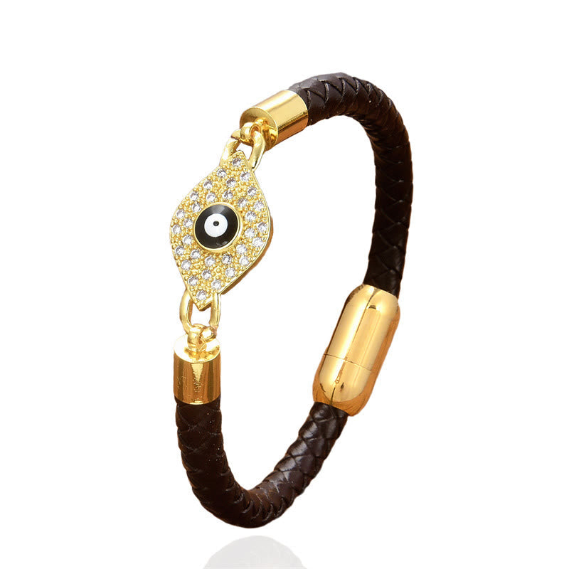 Bracelet de protection en cuir bleu contre le mauvais œil 16-18 cm unisexe