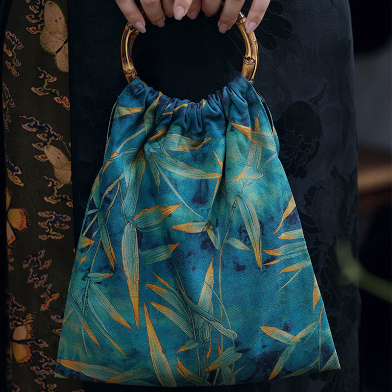 Sac d'accessoires spirituels en feuilles de bambou bleu-vert