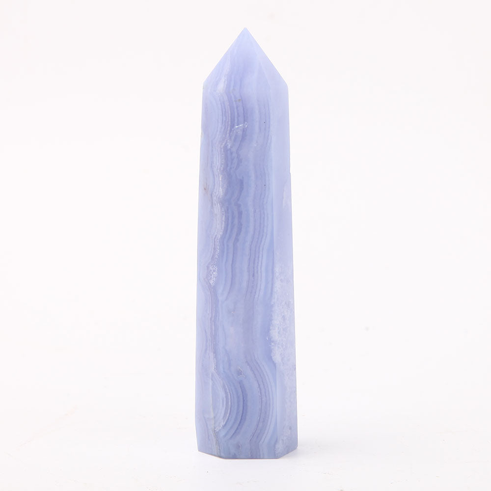 Pointe de cristal d'agate dentelle bleue 4 à 4,5 pouces pour la guérison