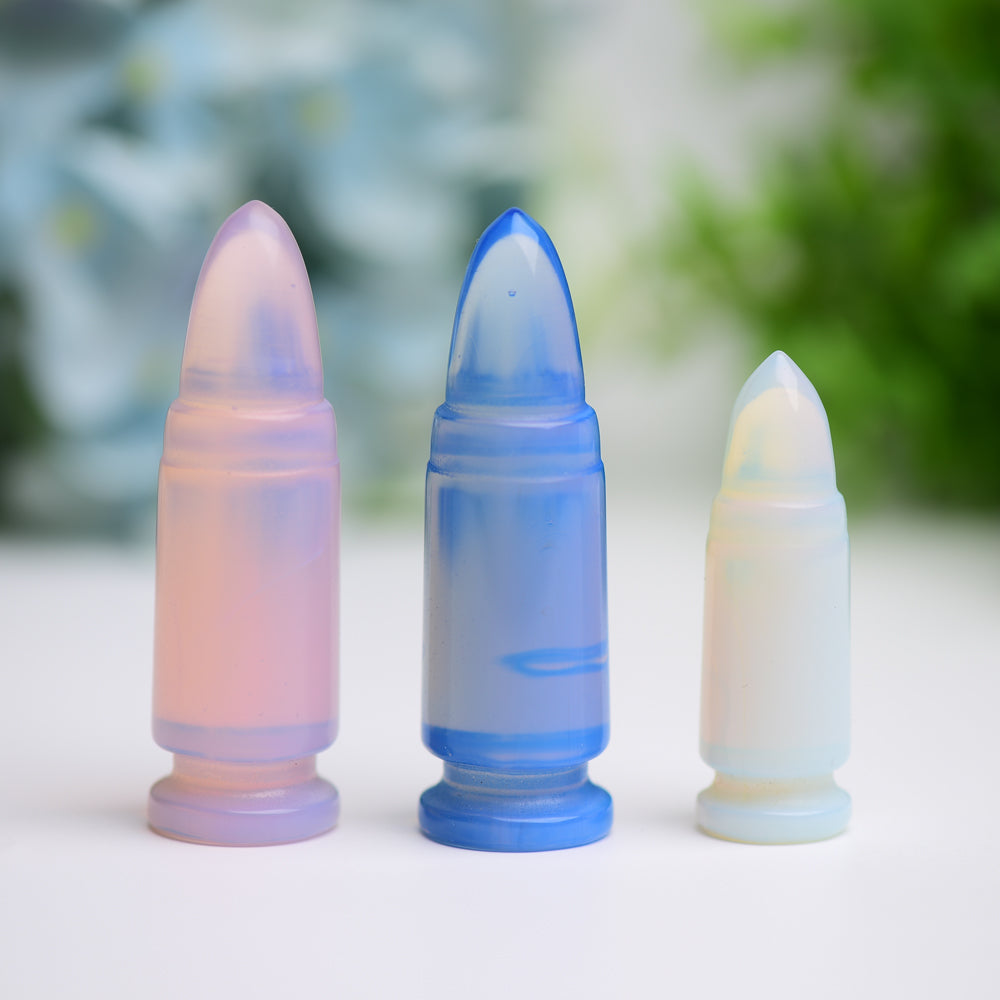 Blue Pink Opalite Bullet Crystal Carving 2-2.7 Inch
