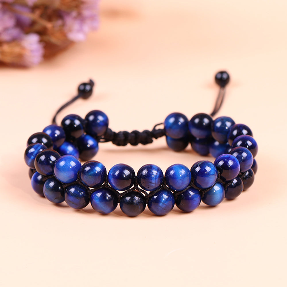 Bracelet de perles en œil de tigre bleu pour le courage et la chance