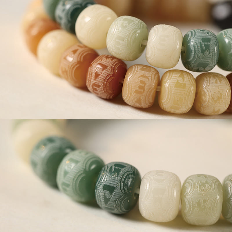 Bracelet de sagesse en graines de Bodhi et tête de chat en obsidienne