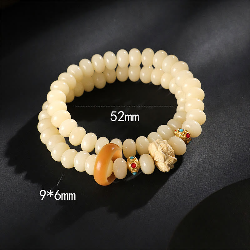 Bracelet double tour Bodhi Seed Peach Wood Lotus Wealth