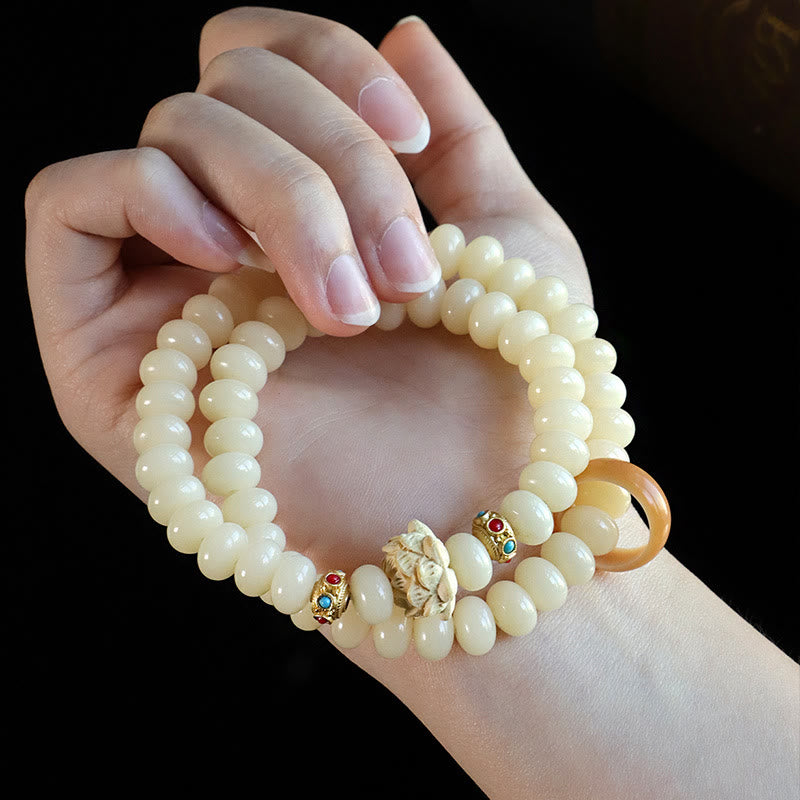 Bracelet double tour Bodhi Seed Peach Wood Lotus Wealth