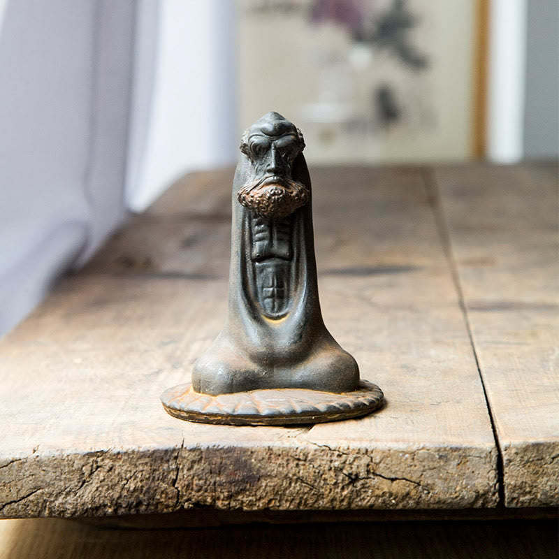 Statue de Bouddha Bodhidharma 10 cm en résine rouillée et poudre de fer, décoration