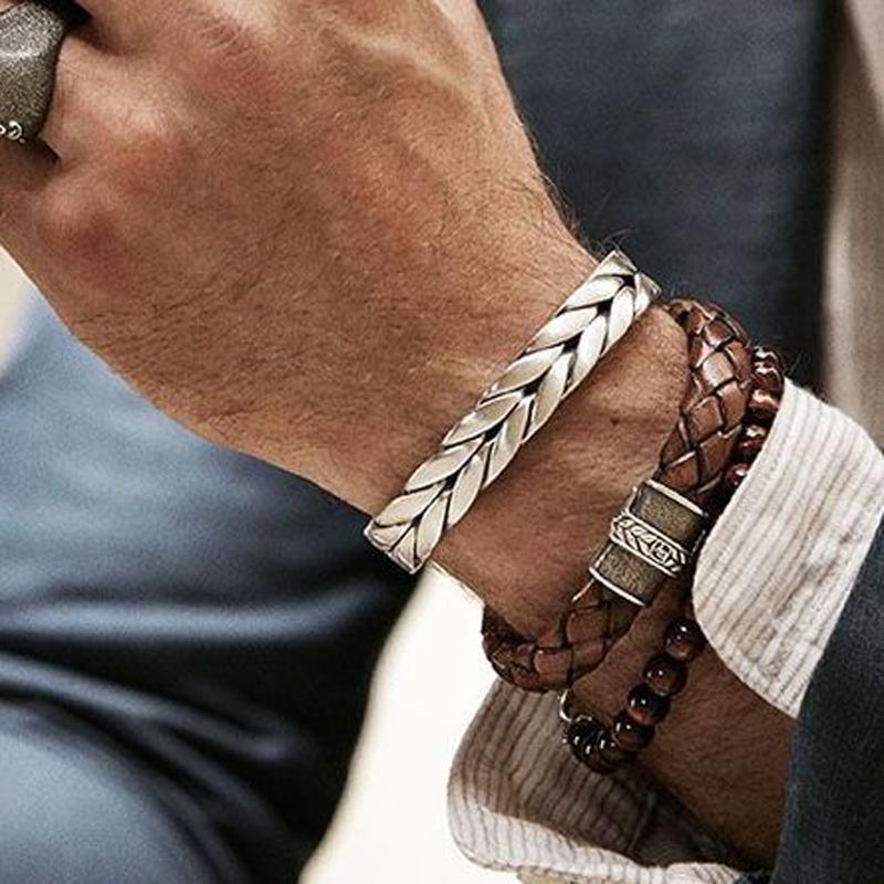Bracelet en cuir tressé avec breloque œil de tigre