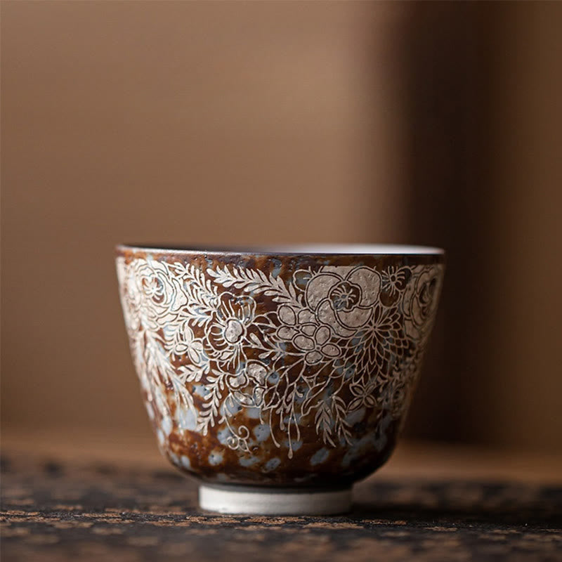 Tasse à thé en céramique à fleurs brunes 100 ml Home Accent