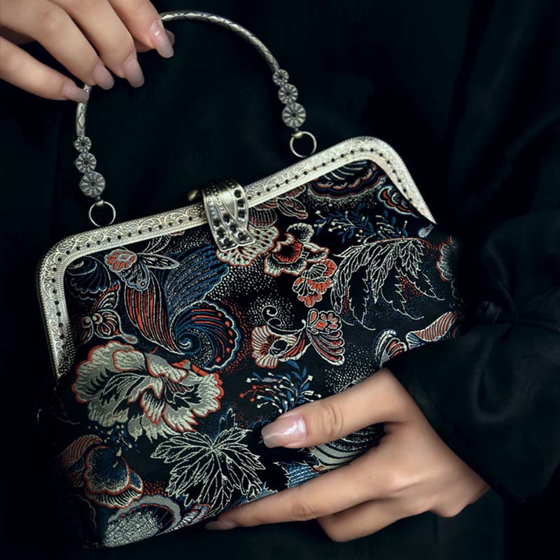 Sac à main avec anse en métal et fleurs papillons, 22 cm | Bijoux spirituels