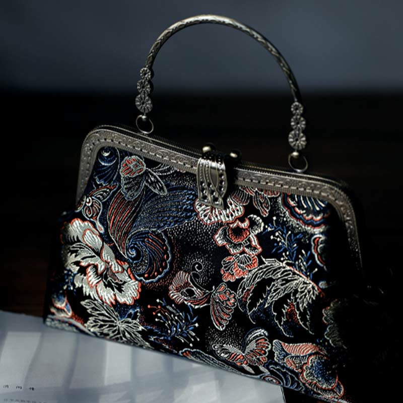 Sac à main avec anse en métal et fleurs papillons, 22 cm | Bijoux spirituels