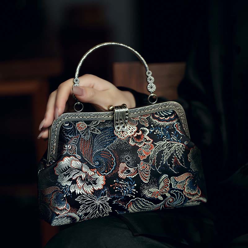 Sac à main avec anse en métal et fleurs papillons, 22 cm | Bijoux spirituels