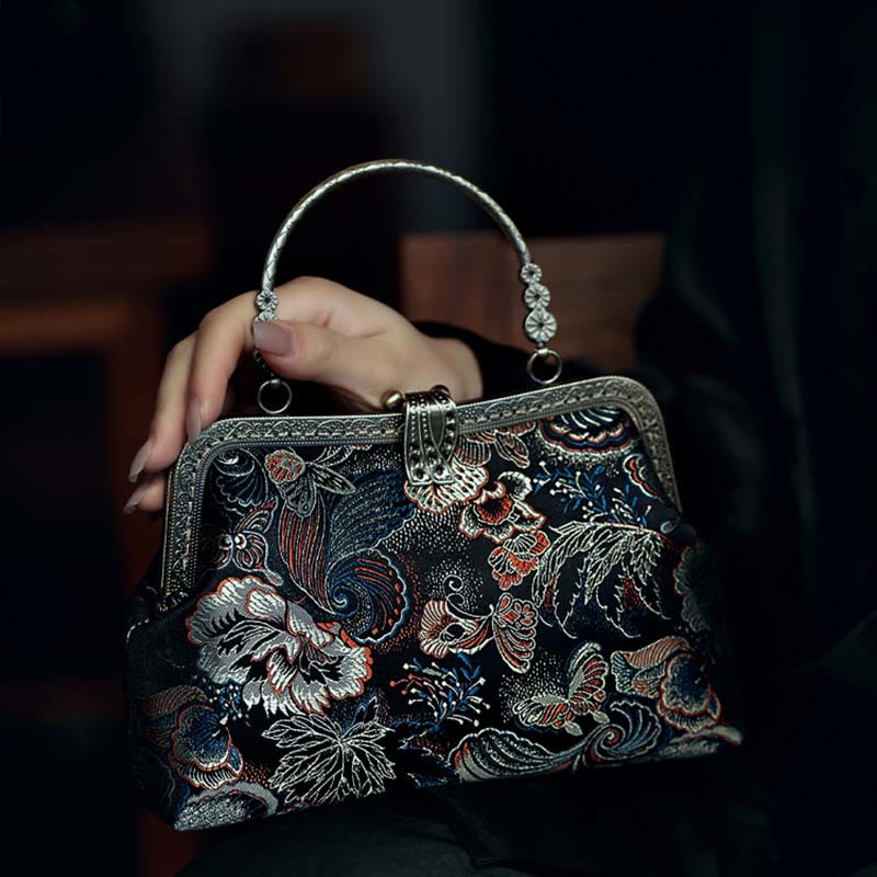 Sac à main avec anse en métal et fleurs papillons, 22 cm | Bijoux spirituels