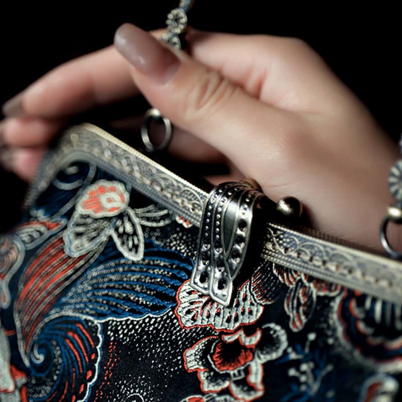Sac à main avec anse en métal et fleurs papillons, 22 cm | Bijoux spirituels