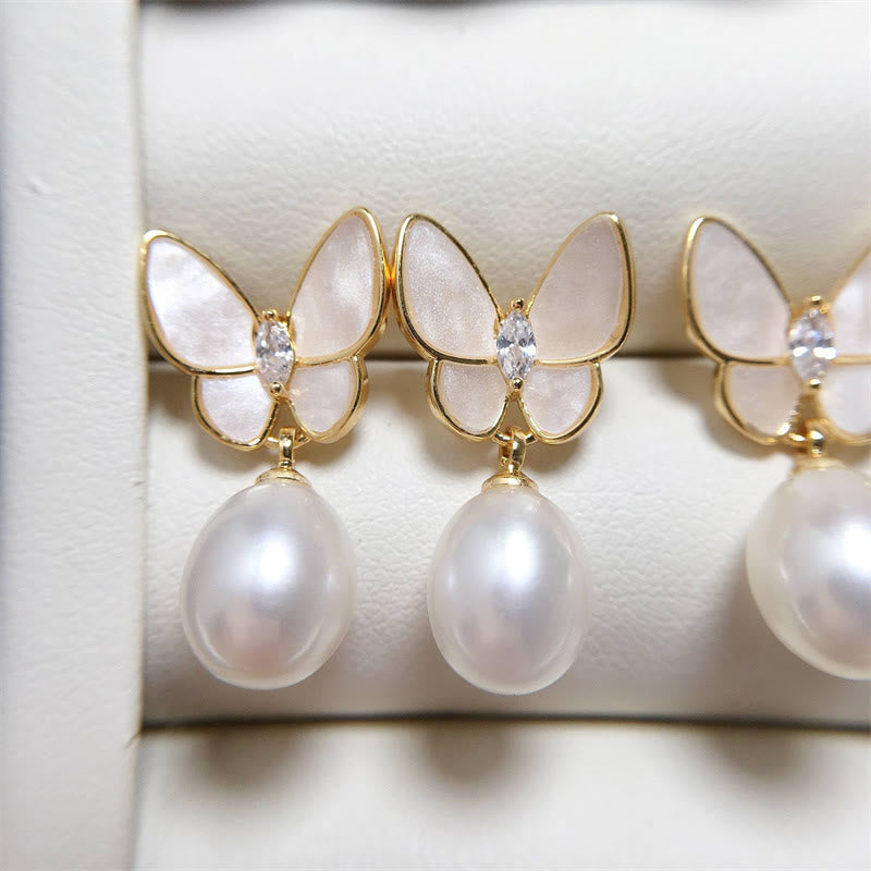 Boucles d'oreilles papillon en perles avec tiges en argent 925 pour l'optimisme