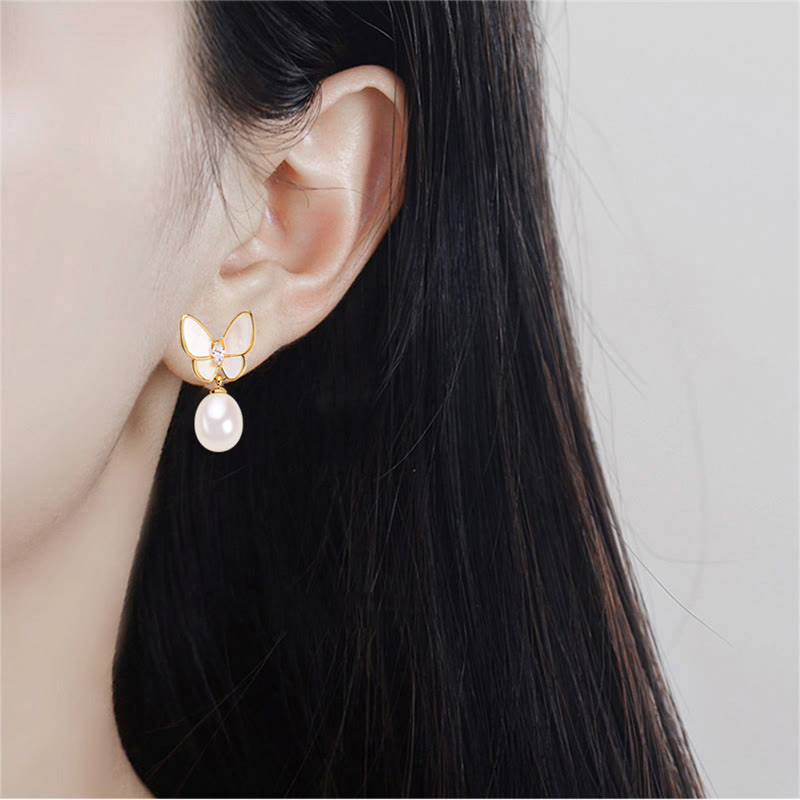 Boucles d'oreilles papillon en perles avec tiges en argent 925 pour l'optimisme
