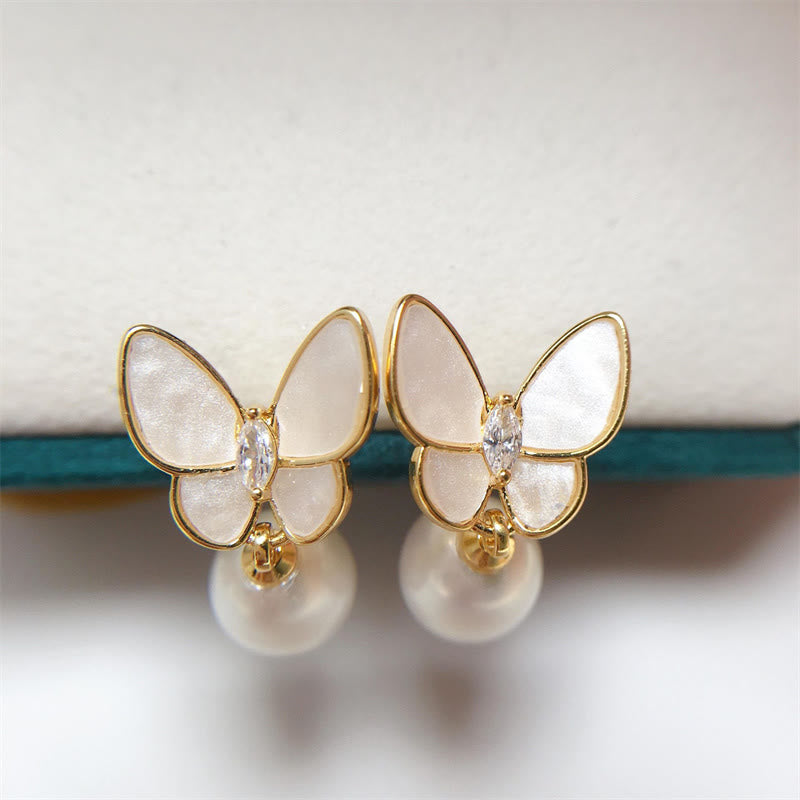 Boucles d'oreilles papillon en perles avec tiges en argent 925 pour l'optimisme