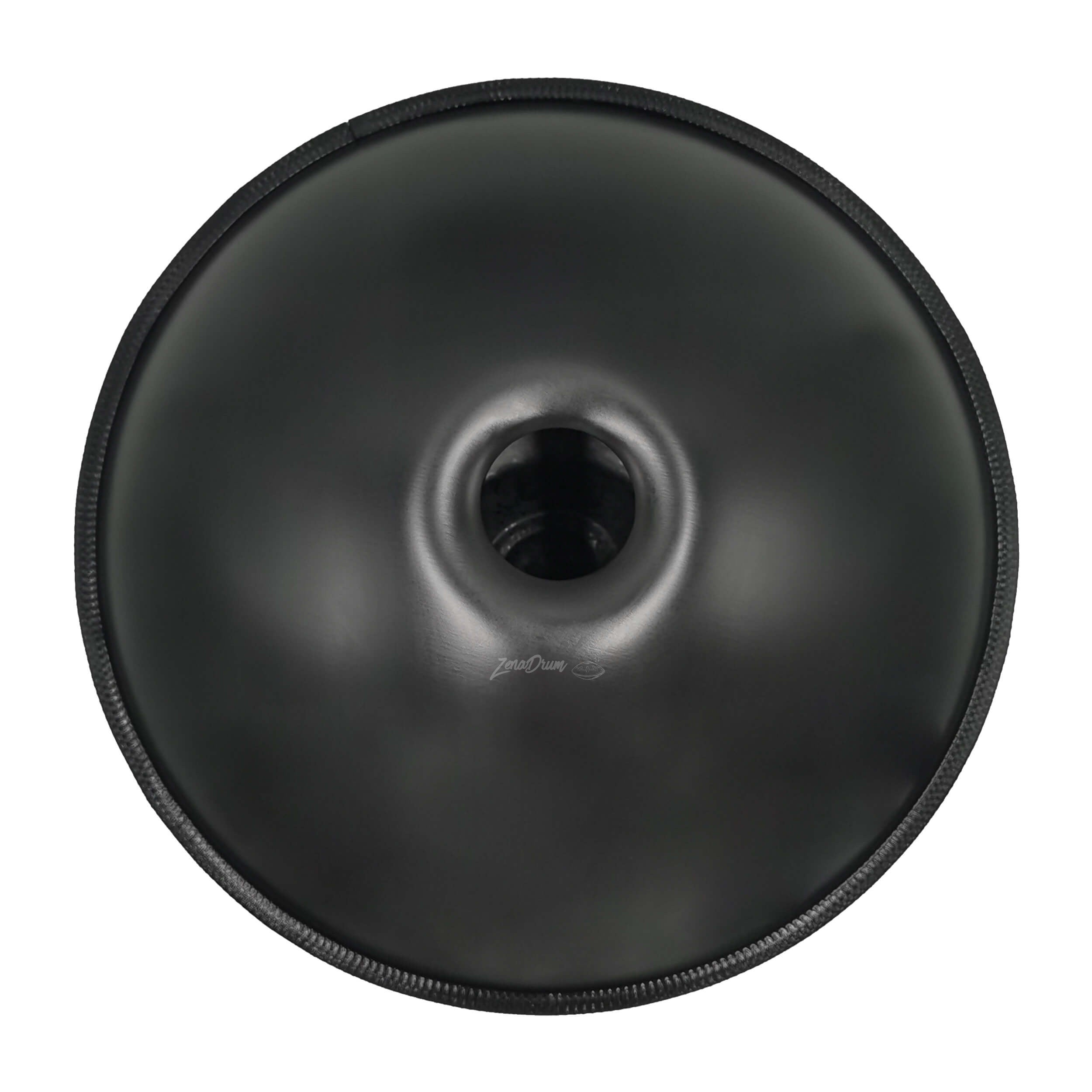 Black circular beauty dish reflector with central hole for C Major Handpan Drum