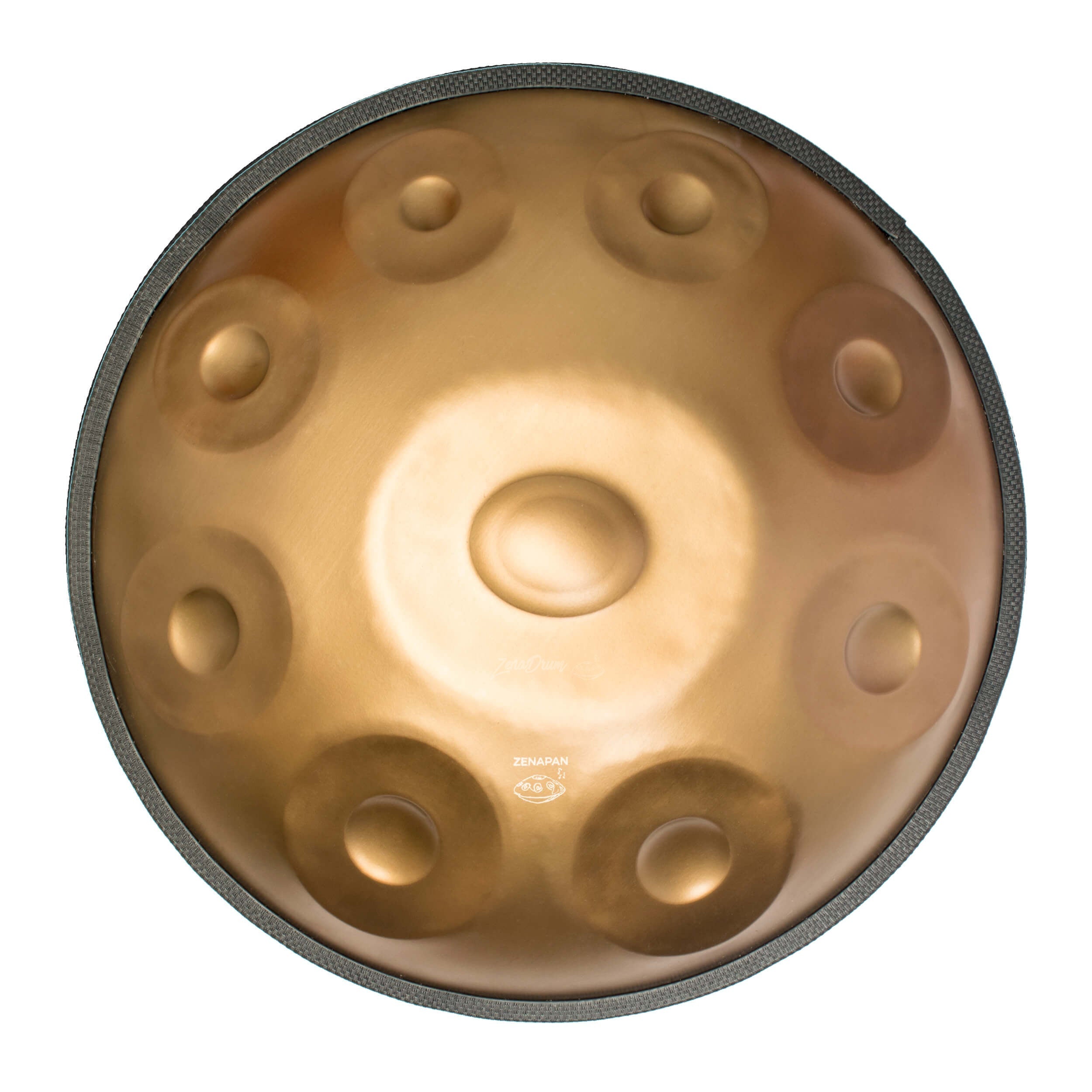 C Major Handpan Drum with nine circular indentations viewed from above for sale