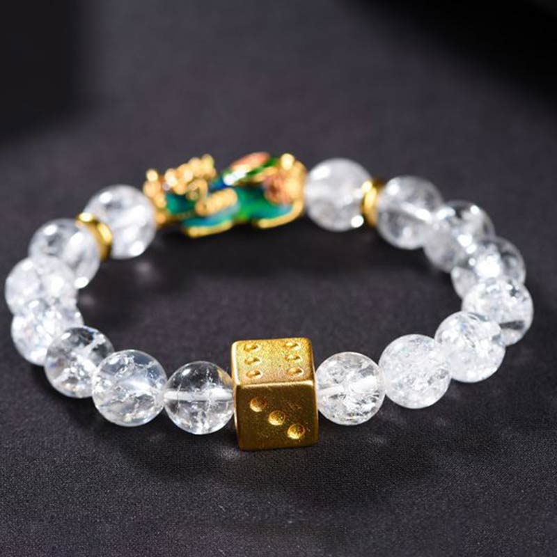 Bracelet de richesse en cristal blanc Pixiu de 10 mm
