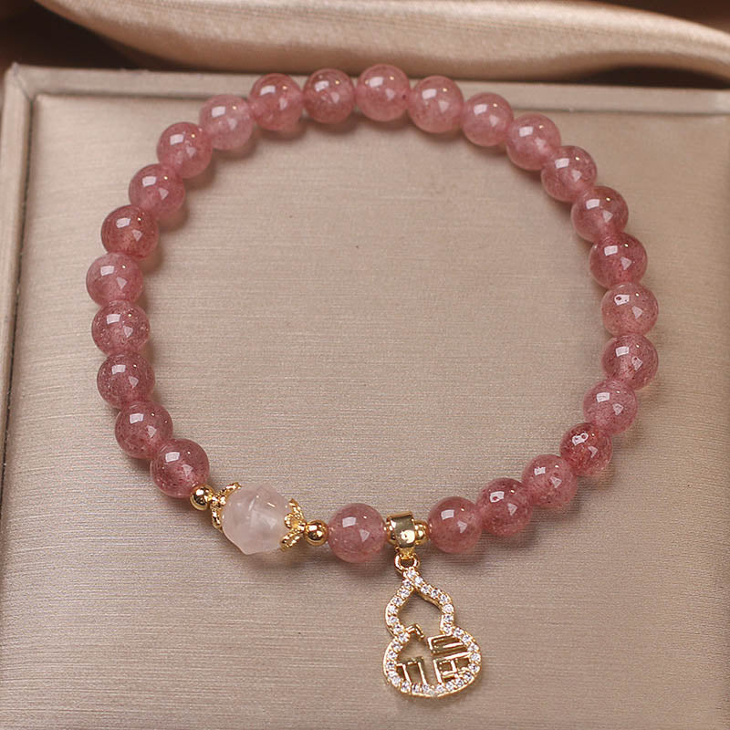Bracelet d'énergie positive en quartz fraise avec breloque Fu