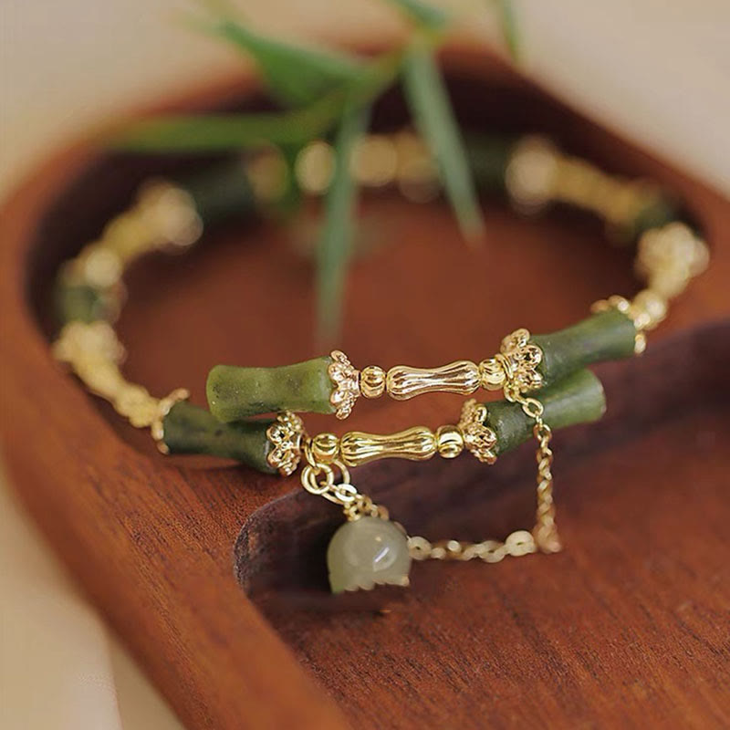 Bracelet porte-bonheur en jade vert et bambou pour la prospérité