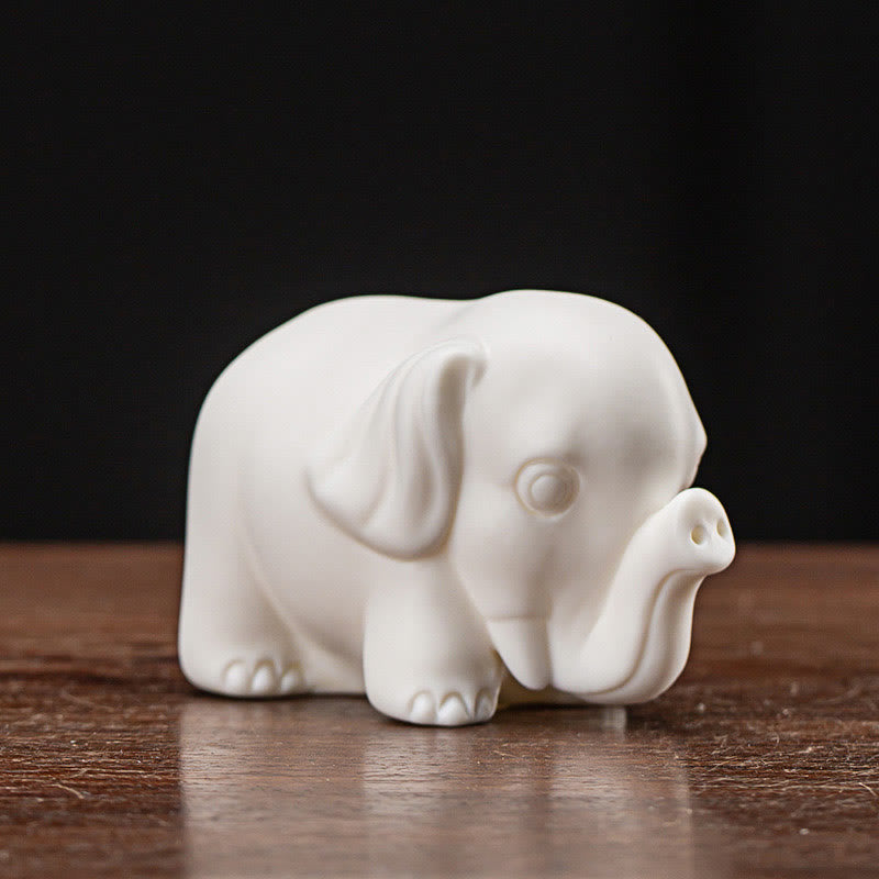 White Porcelain Elephant Figurine Spiritual Strength Decor