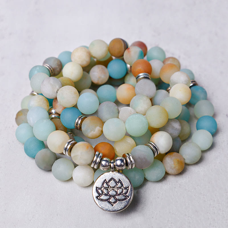 6mm Amazonite Stone Blessing Lotus Gemstone Mala