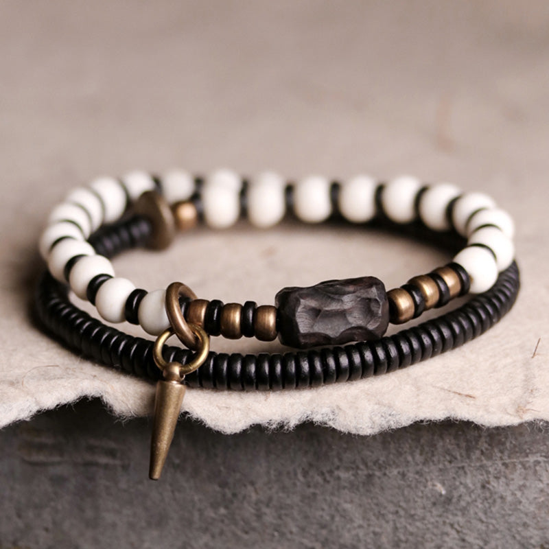 Yak Bone Ebony Wood Copper Strength Spiritual Bracelet - Unisex