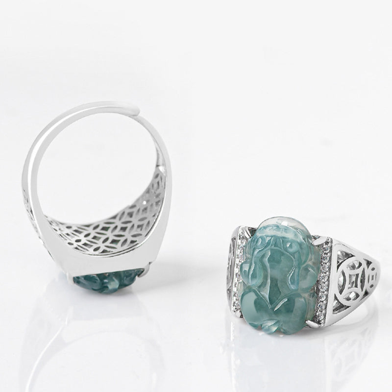 Bague Pixiu en argent sterling et jade pour la richesse et la chance