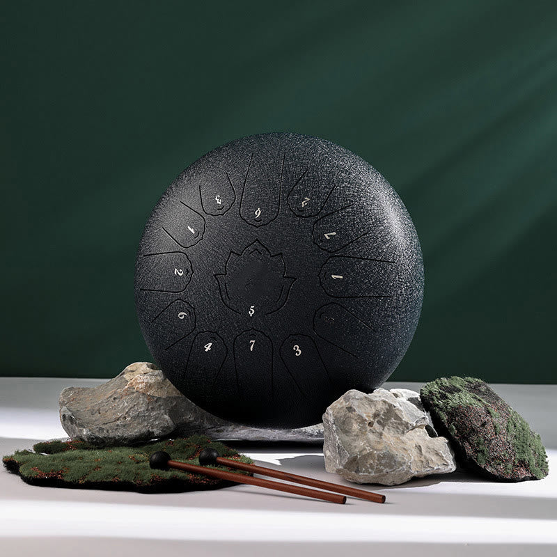 Tambour à langue en acier de 12 pouces, motif lotus, pour la méditation