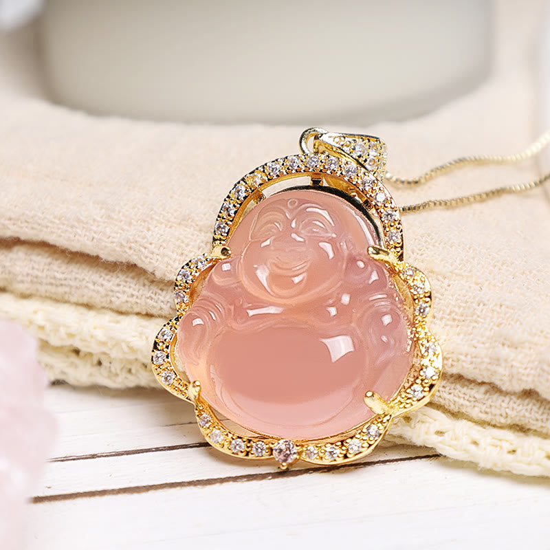 Collier unisexe en jade Bouddha rieur pour la chance et la prospérité