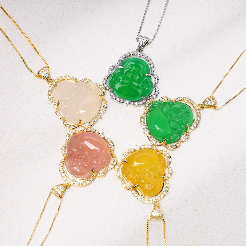 Collier unisexe en jade Bouddha rieur pour la chance et la prospérité