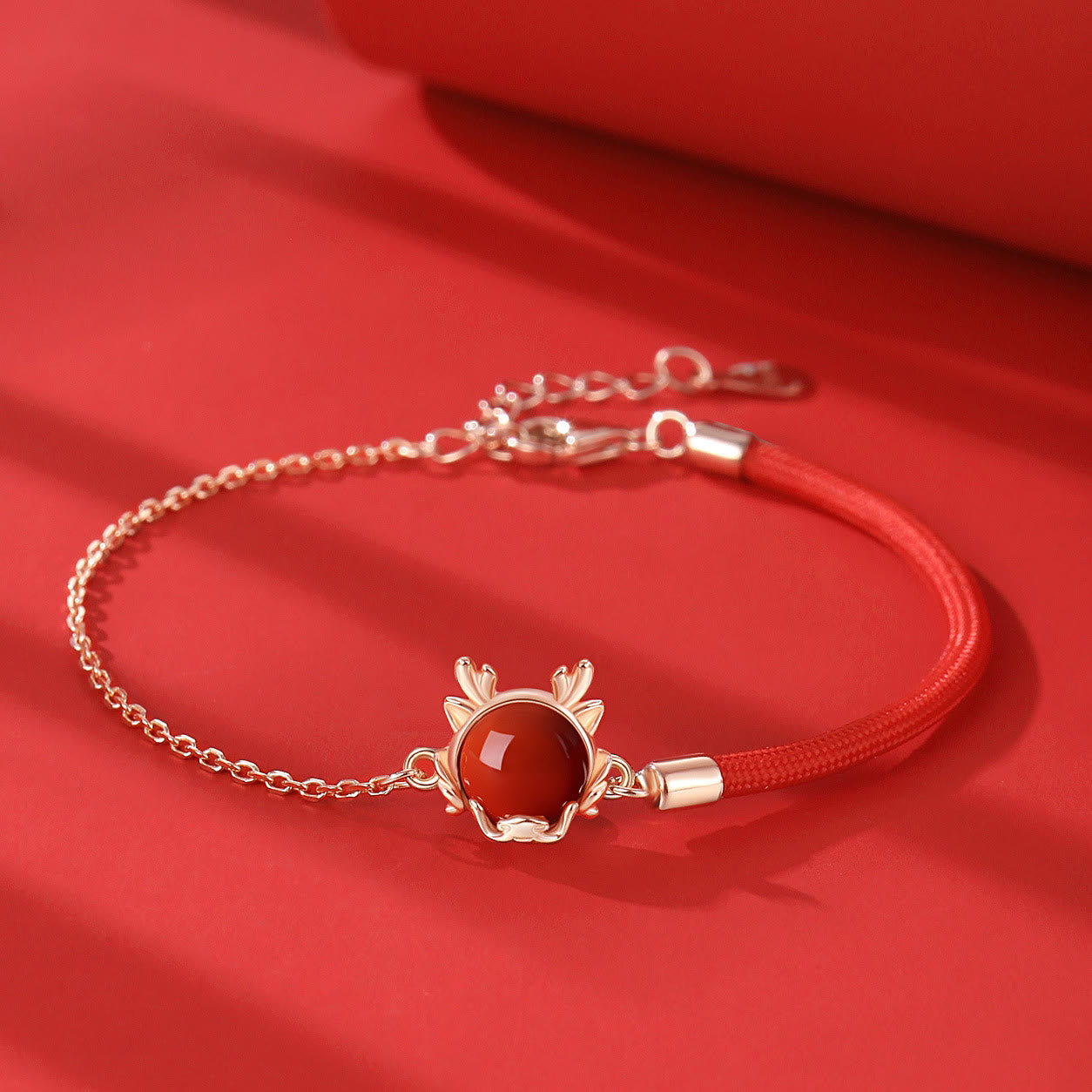 Sterling Silver Dragon Red Agate Bracelet for Protection & Luck